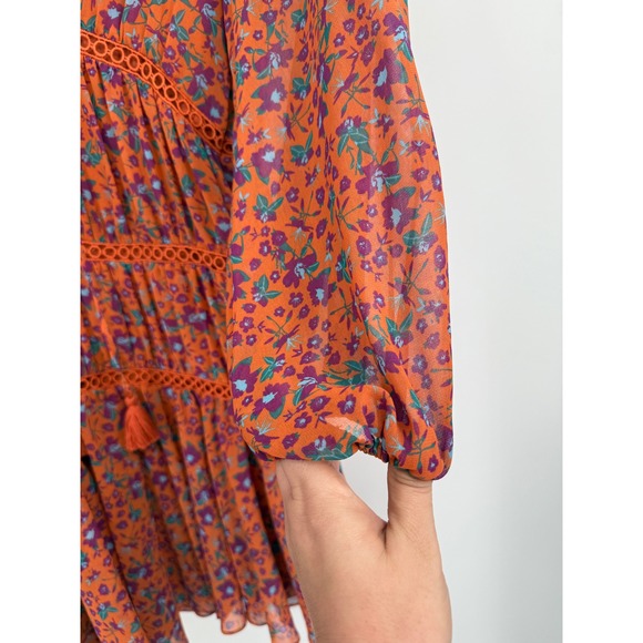 Rebecca Minkoff Caden Printed Floral Long‎ Sleeve Tiered Ruffle Boho Dress Sz L - Picture 5 of 10